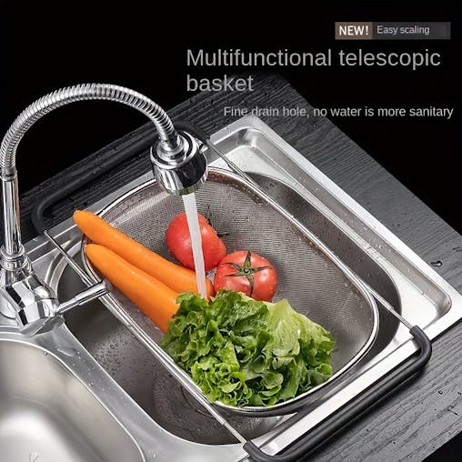 NNETM Adjustable Stainless Steel Sink Colander Rack