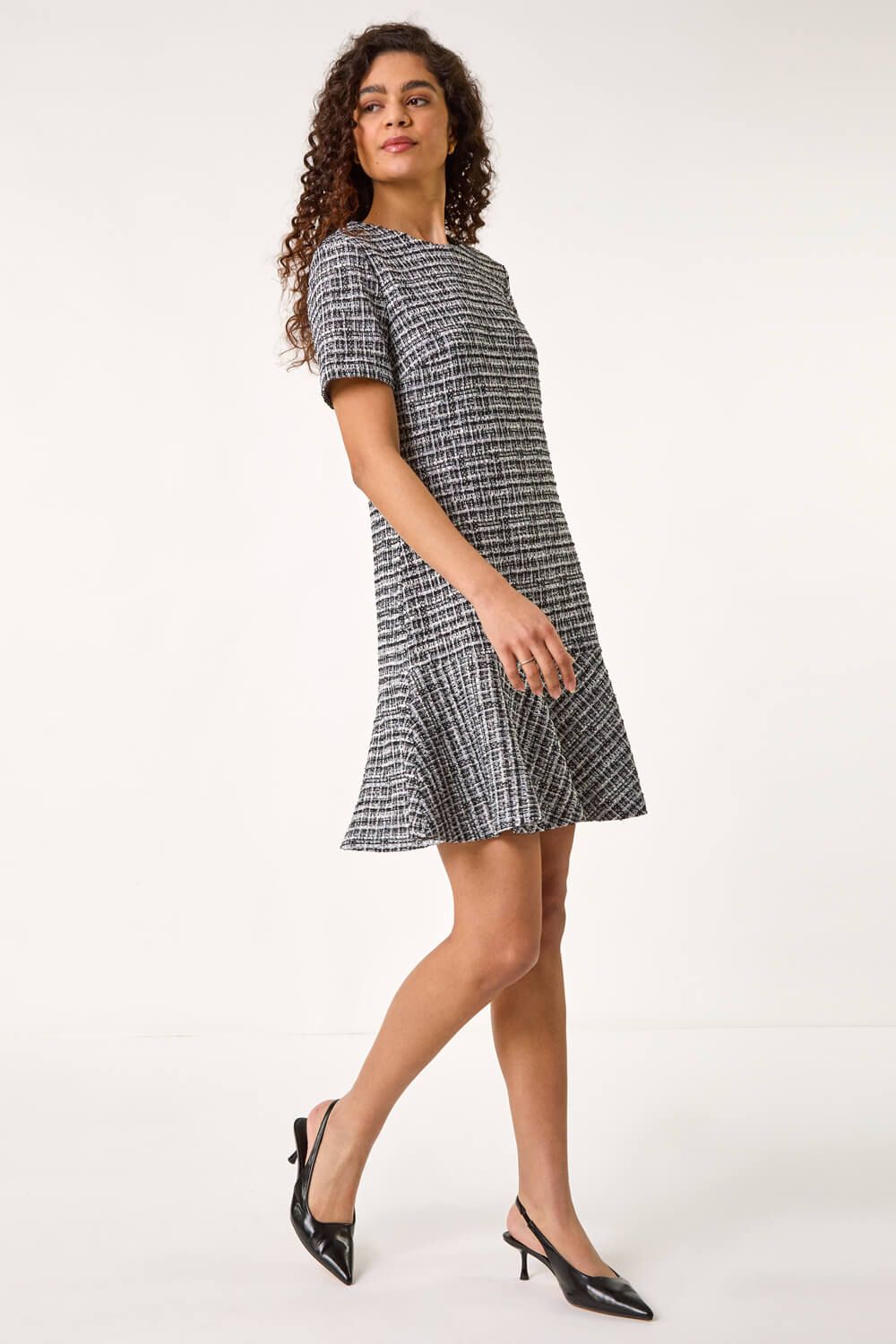 Roman Textured Frill Hem Stretch Dress