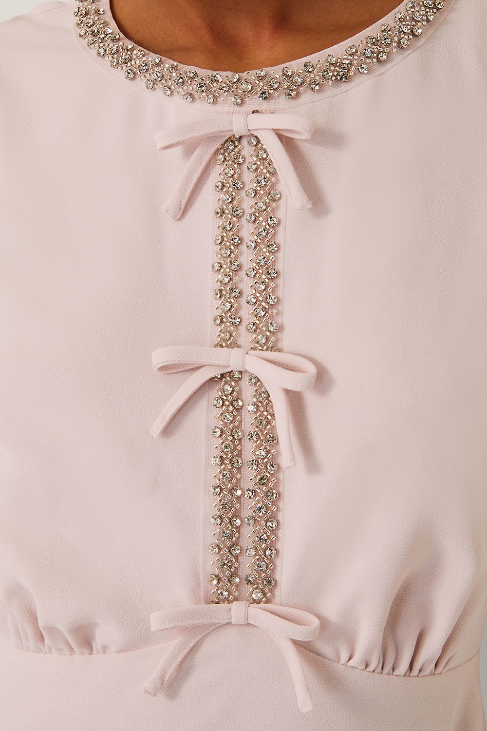 Monsoon Bonnie Bow Puff Sleeve Midi Dress Pink