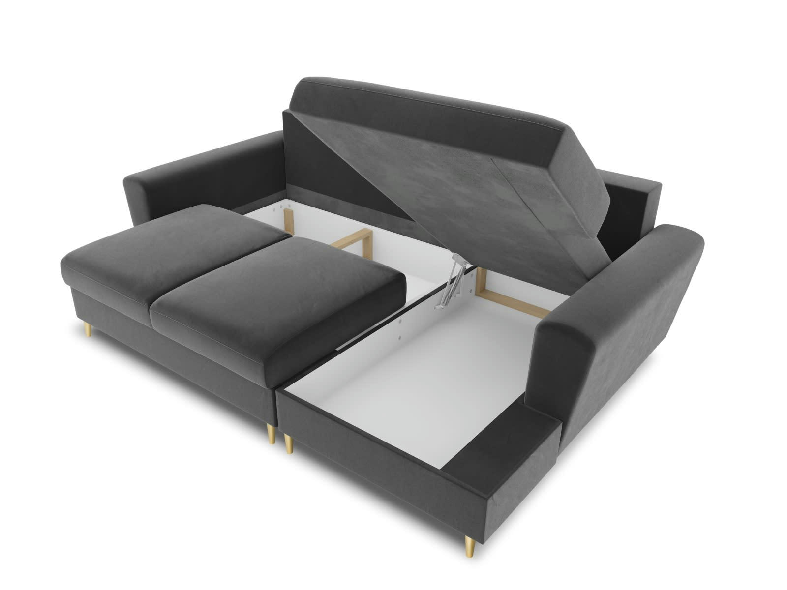 MOGHAN - Canapé d'angle droit 4 places en tissu velours gris clair