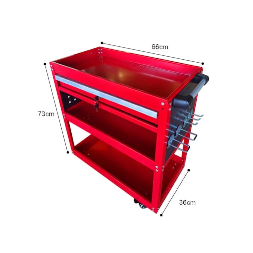 SOGA 2-Pack 3-Tier Red Tool Storage Carts with Drawer & Hooks