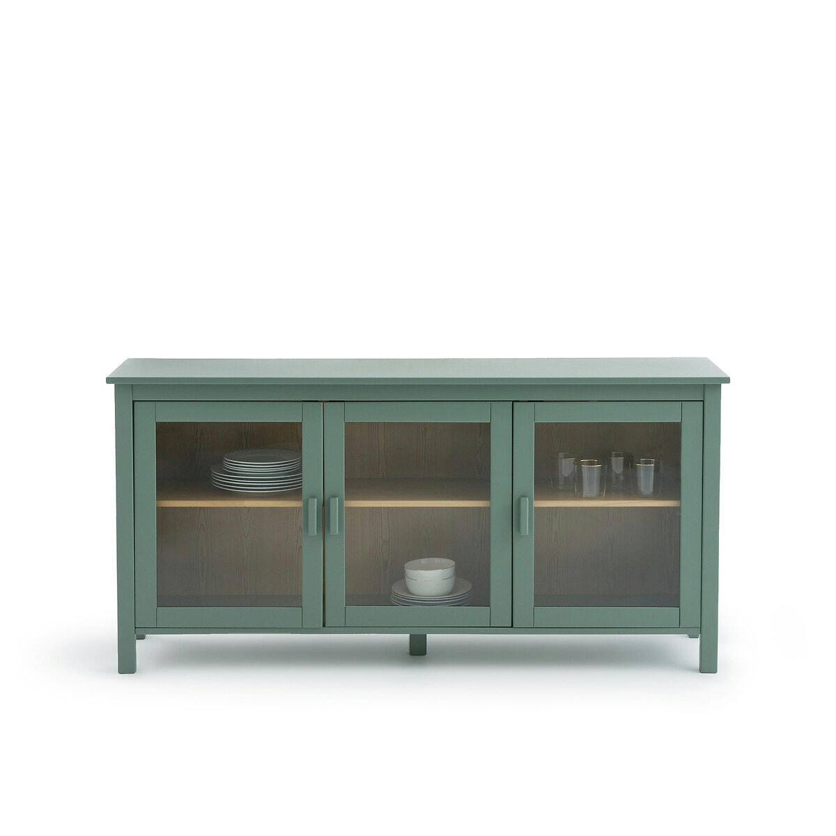 Vitrine basse 3 portes pin massif, L160 cm, Alvina