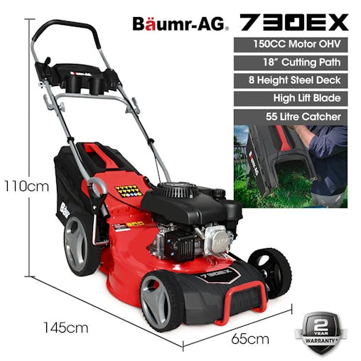 NNEMB 18' 150cc Lawn Mower, 8 Heights, Steel Deck, Cup Holders, 4-Stroke Petrol Lawnmower - 730EX