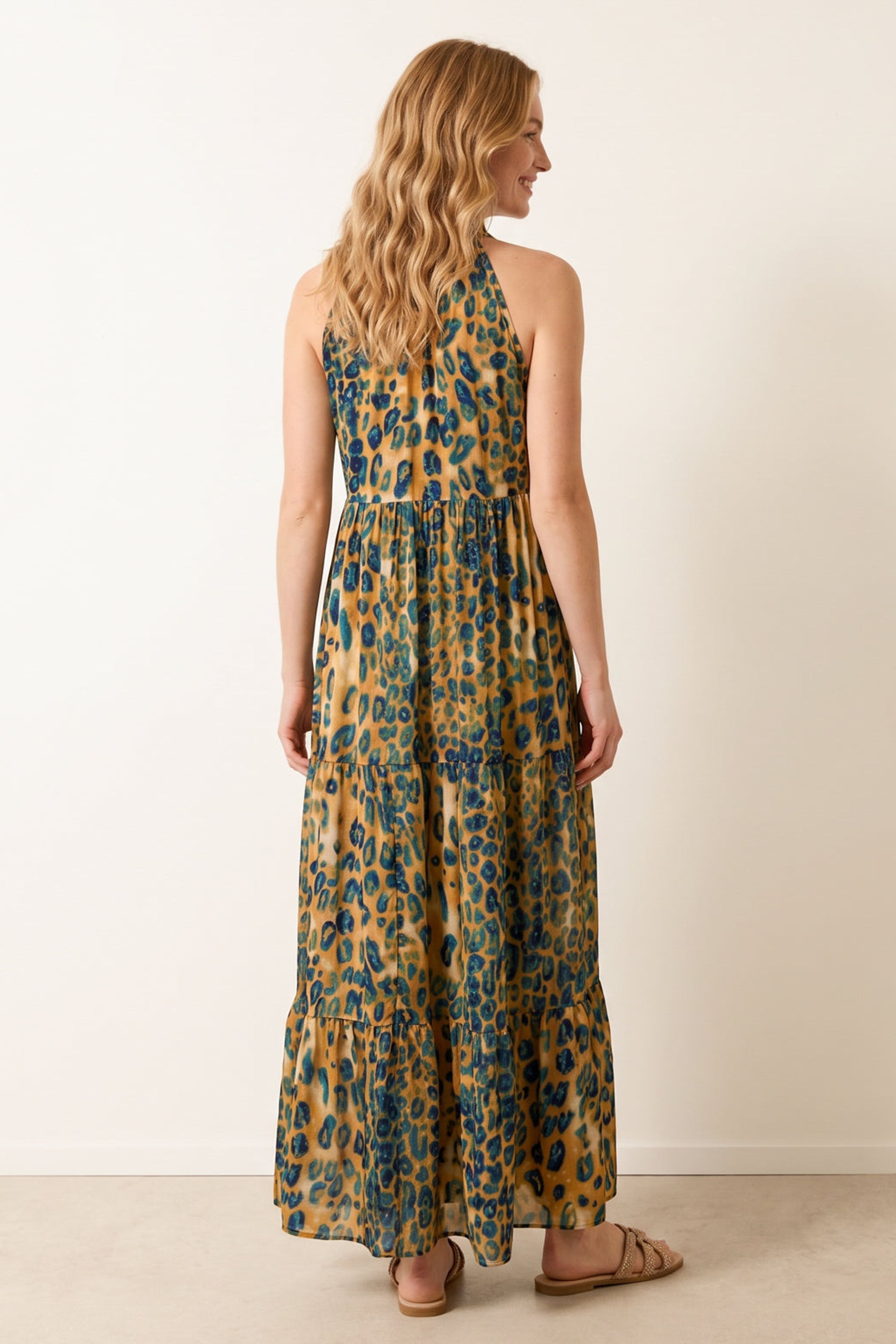 Blue Vanilla Brown Diamante Tiered Tie Front Dress