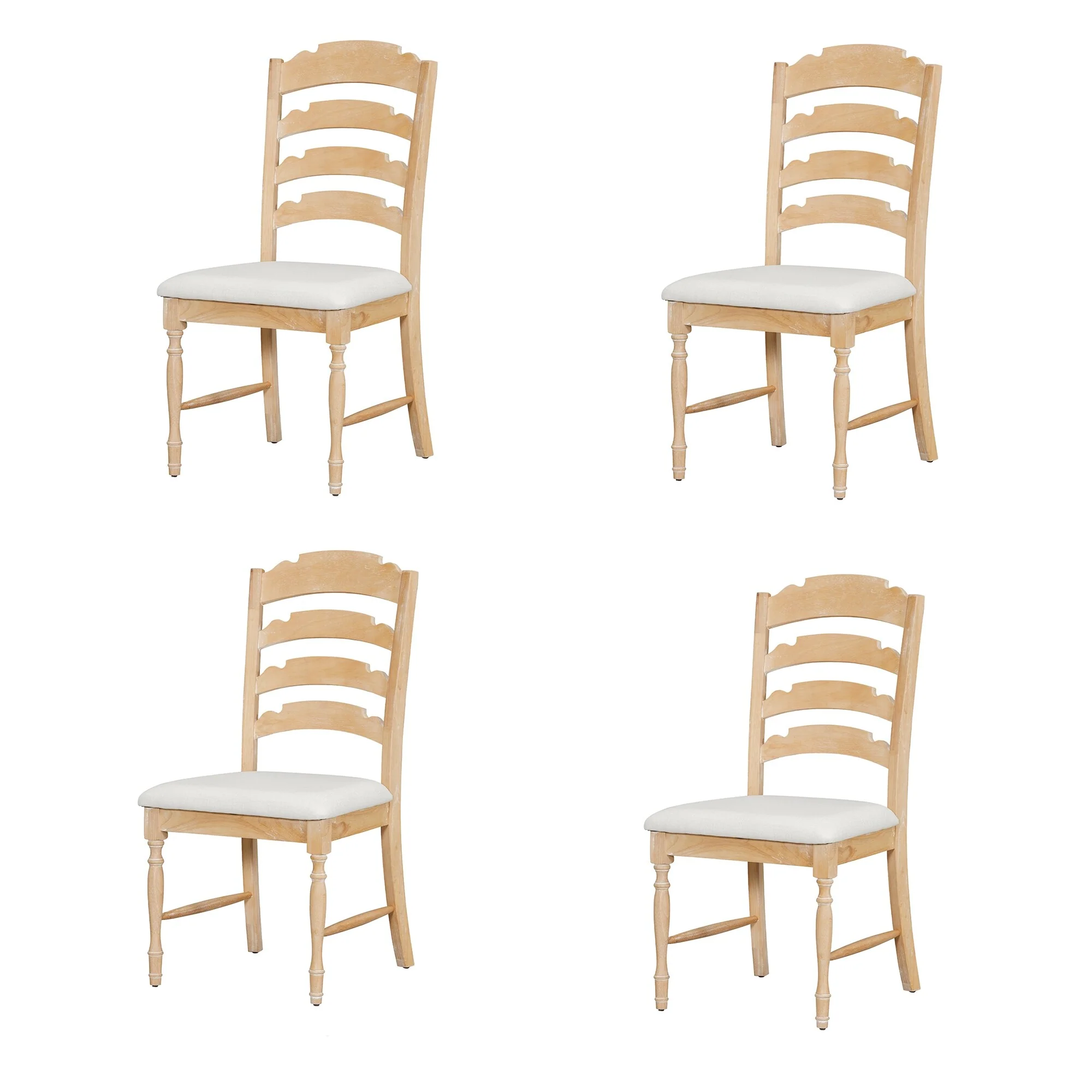 Roomfitters Vintage 4-Piece Upholstered Dining Chairs with Serrated Backs, Natural