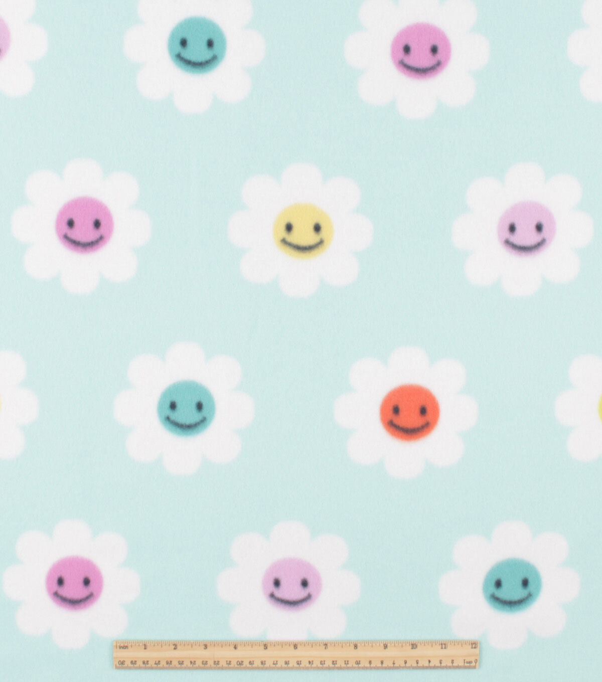 Blue Smiley Face Flowers Blizzard Fleece Fabric