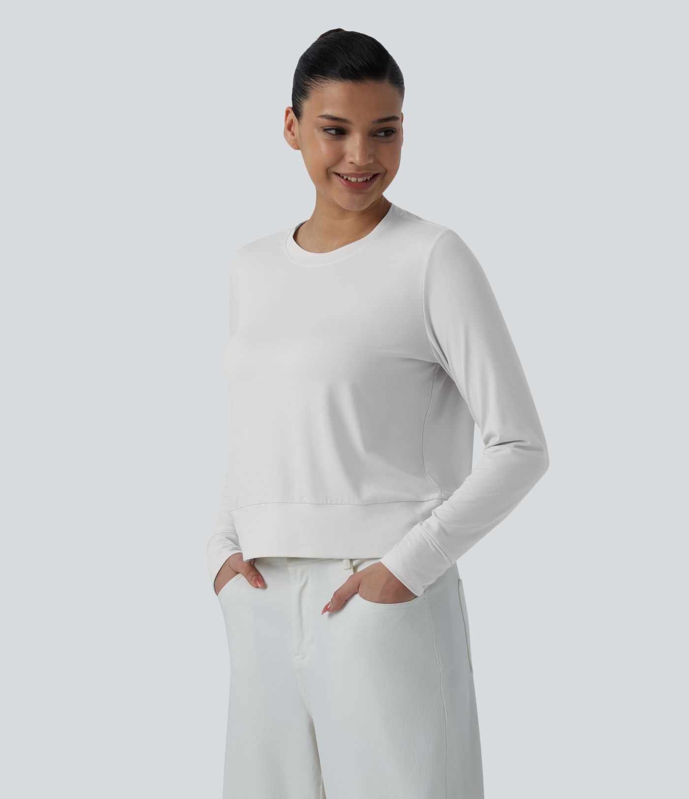 T-shirt casual col rond manches longues coupe ample