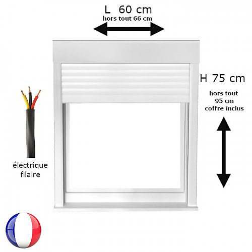 Fenêtre PVC 1 vantail avec volet roulant électrique verre brouillé H 75 x L 60 cm pour pose en neuf - tirant gauche