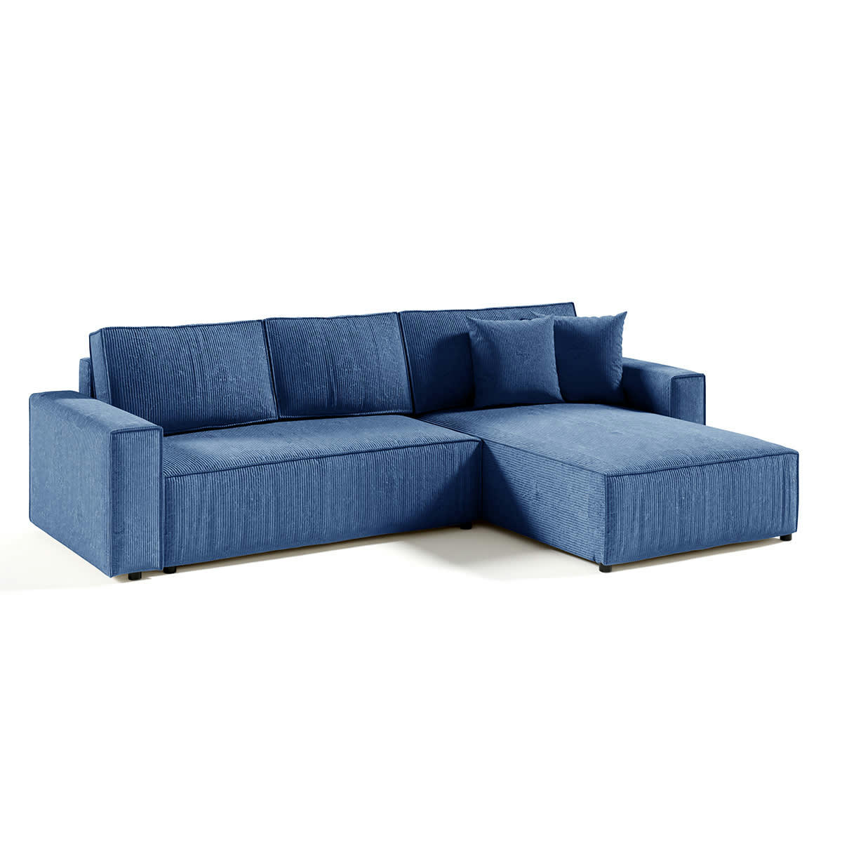 - Canapé d'angle réversible et convertible 4 places velours côtelé bleu