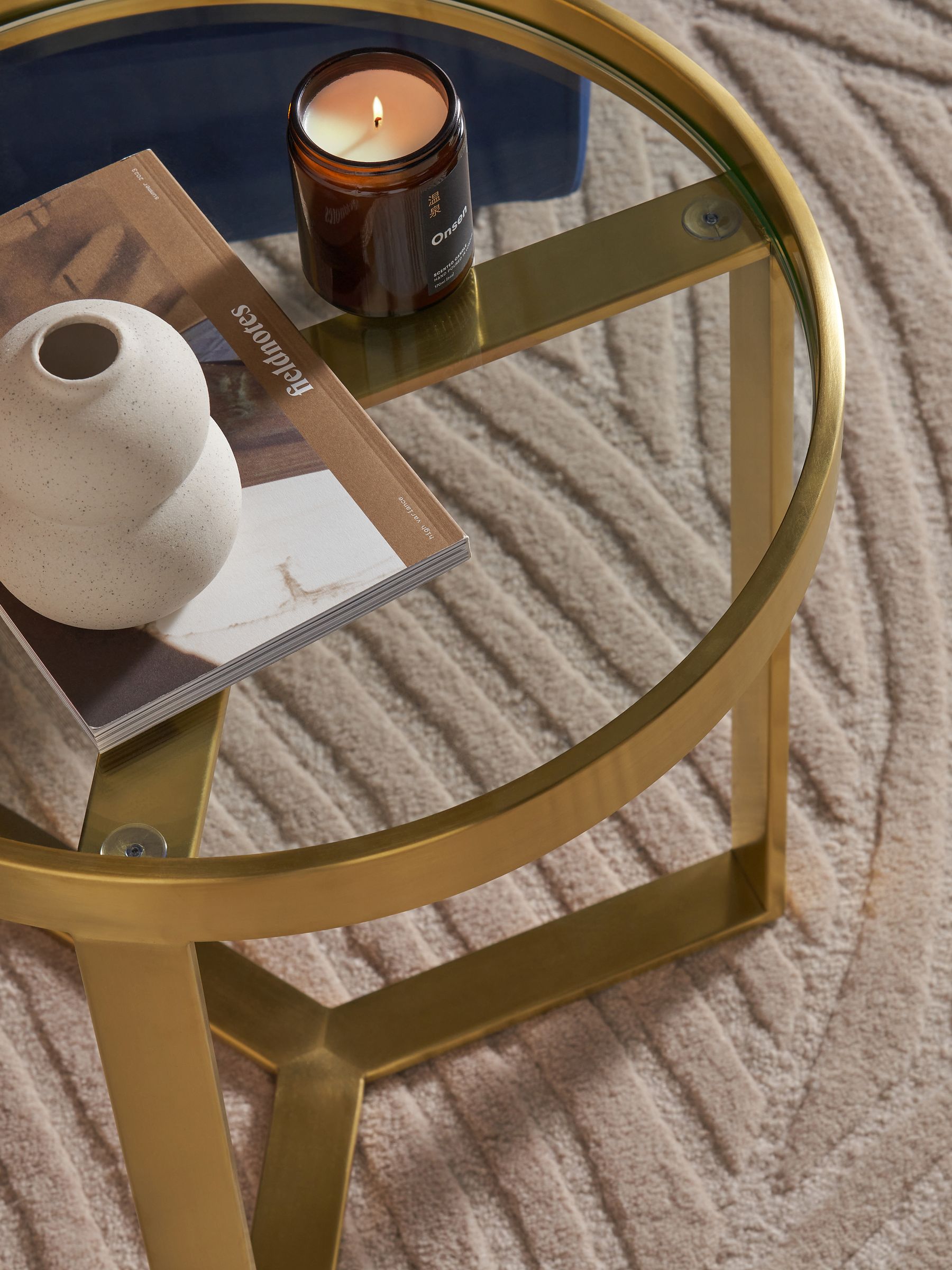 Aula Side Table in Brushed Brass/Glass