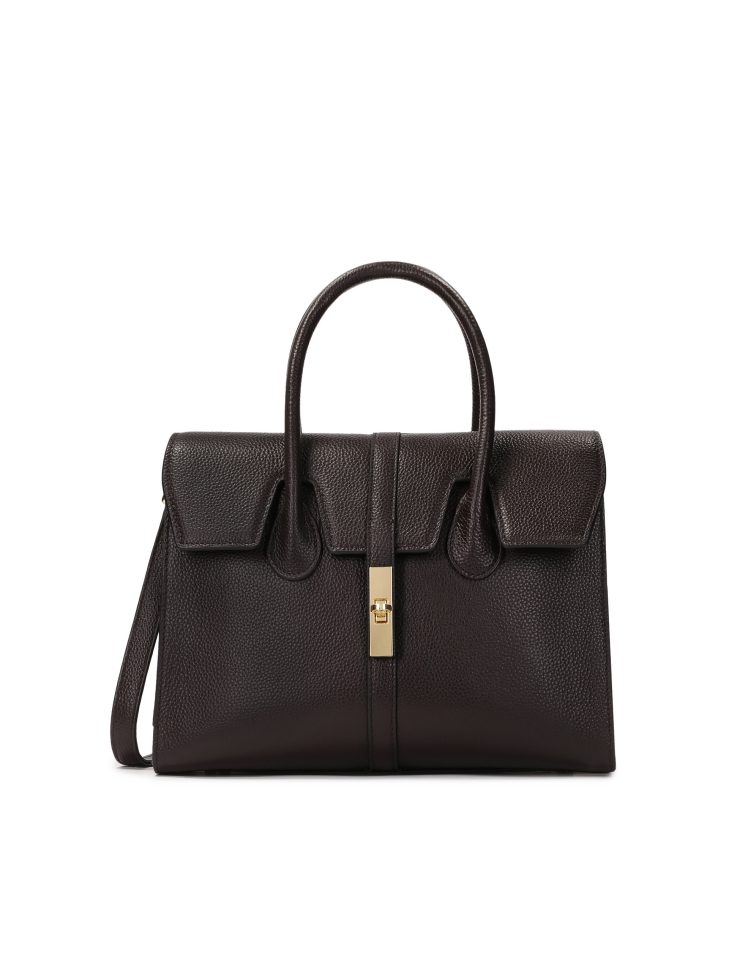 Dark brown handbag with handles and detachable strap