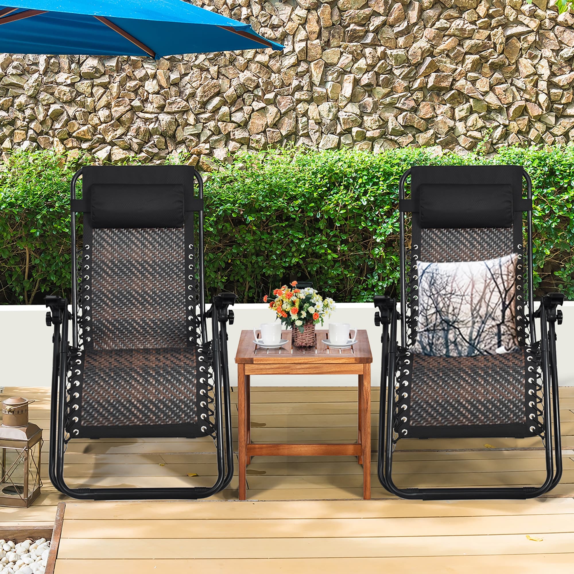 Costway 2PCS Patio Rattan Zero Gravity Lounge Chair Folding Recliner