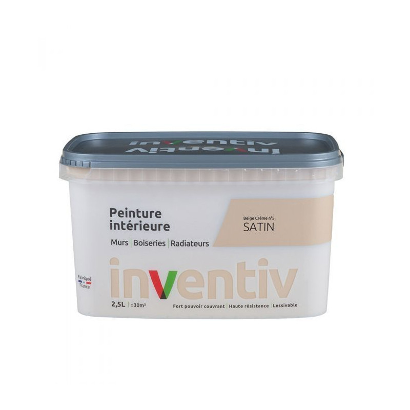 Peinture pour mur boiserie radiateur Beige Crème n°5 satiné 2,5 L INVENTIV