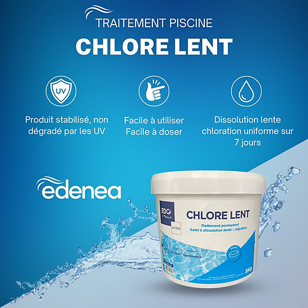 Edg Chlore Lent Piscine - Désinfecte - Galet 200G - Seau 5 kg- Action Permanente Longue Durée - Gamme Traitement Et Accessoires