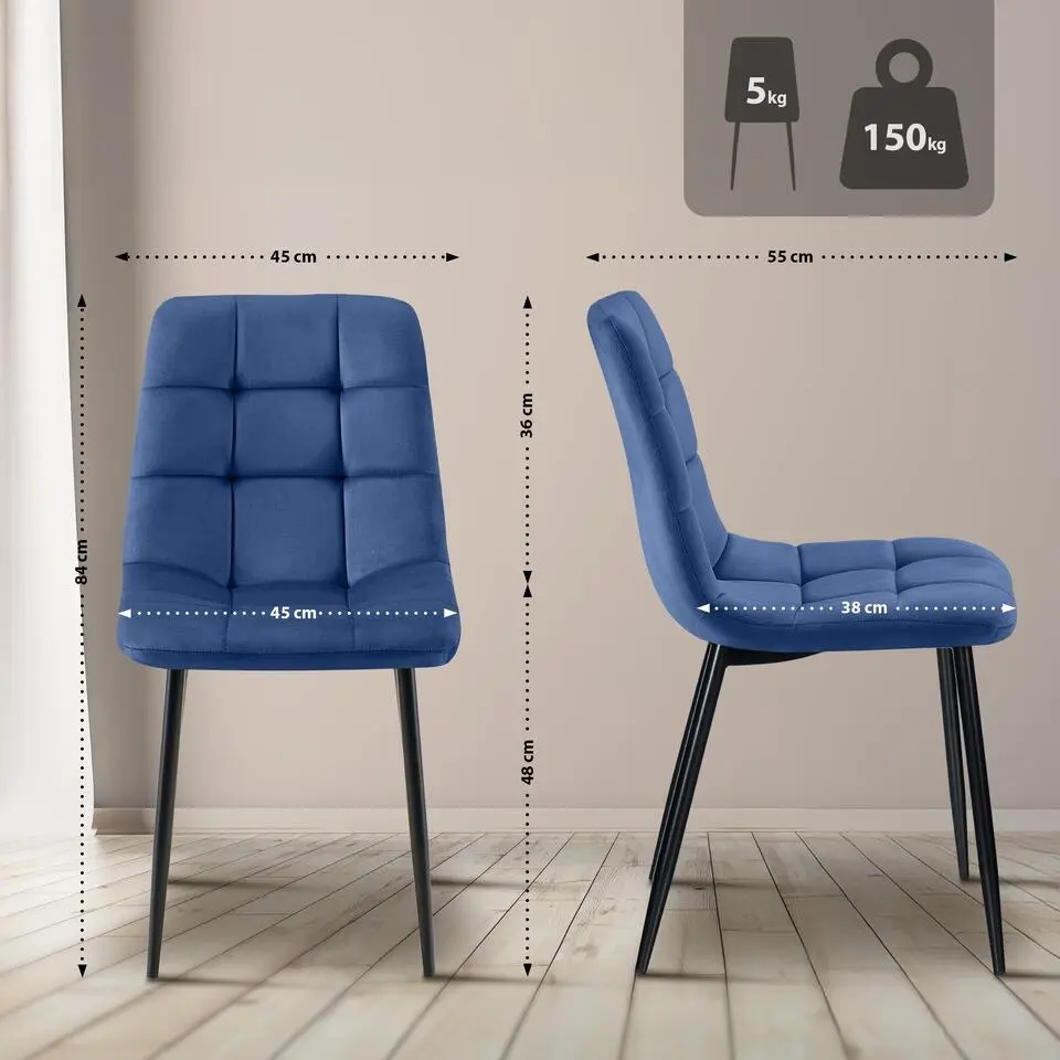 CLP Eetkamerstoel Antibes zwart Frame - Fluweel - blauw