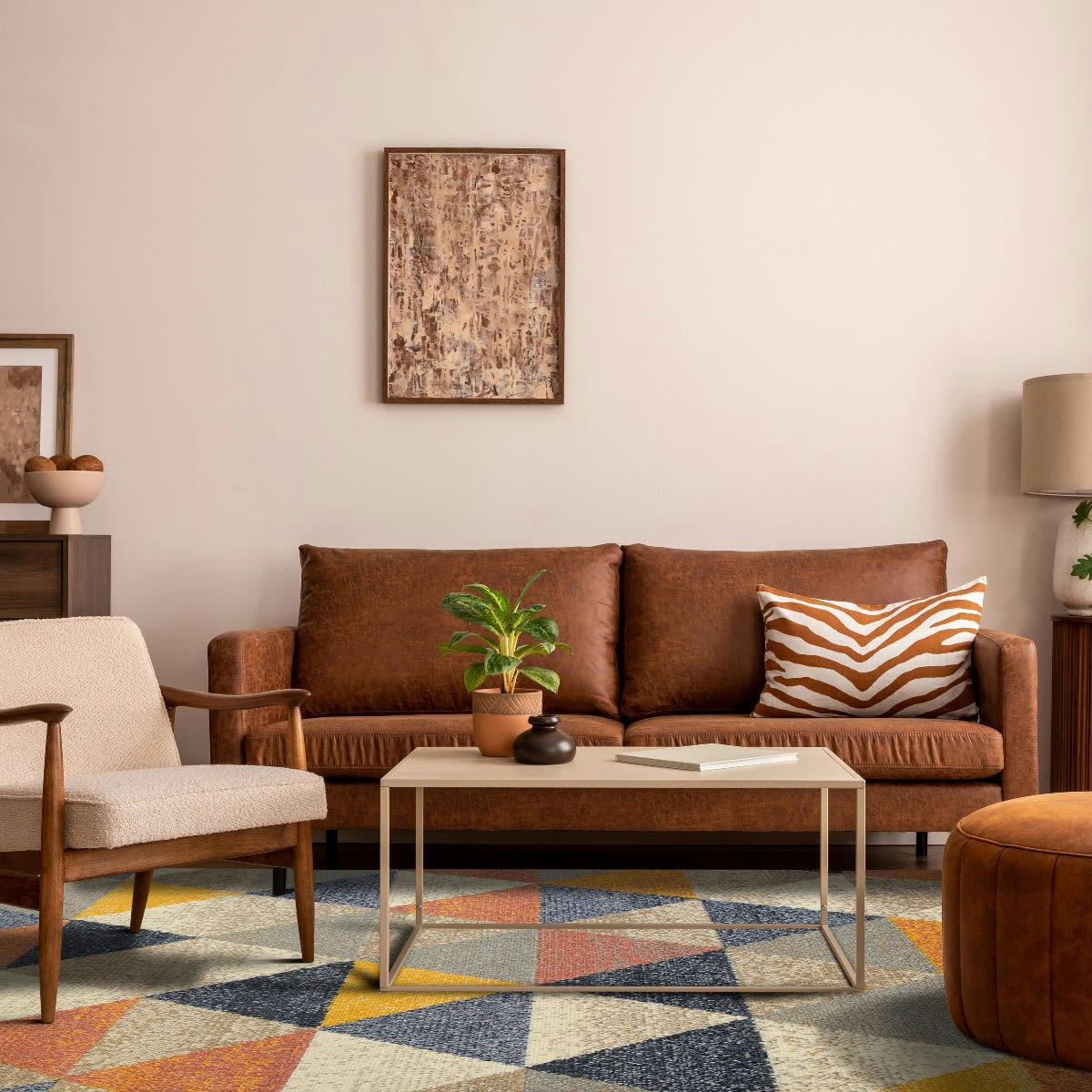 RAMINE - Tapis effet laineux motif triangle multicolore 195x270