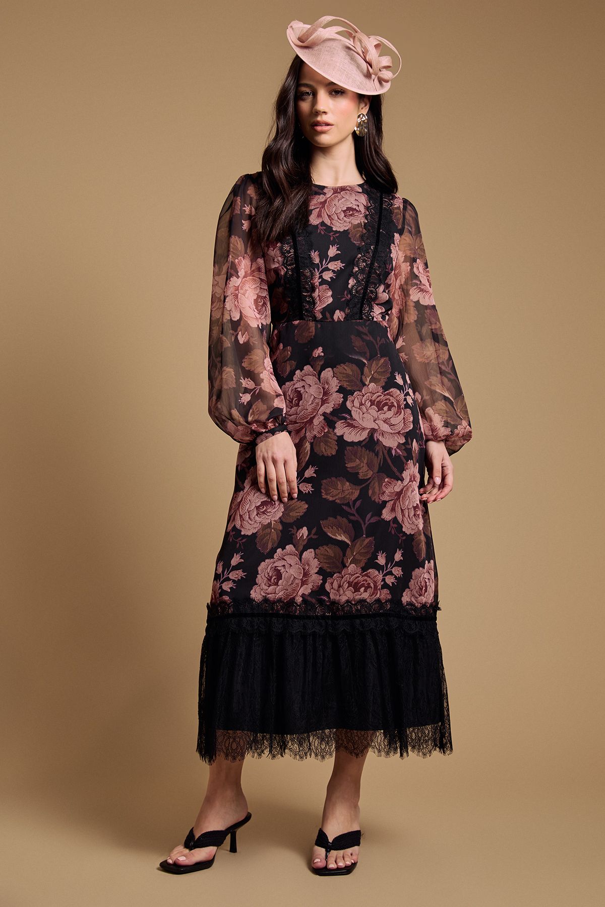 Oasis Yoryu Chiffon Printed High Neck Maxi Dress