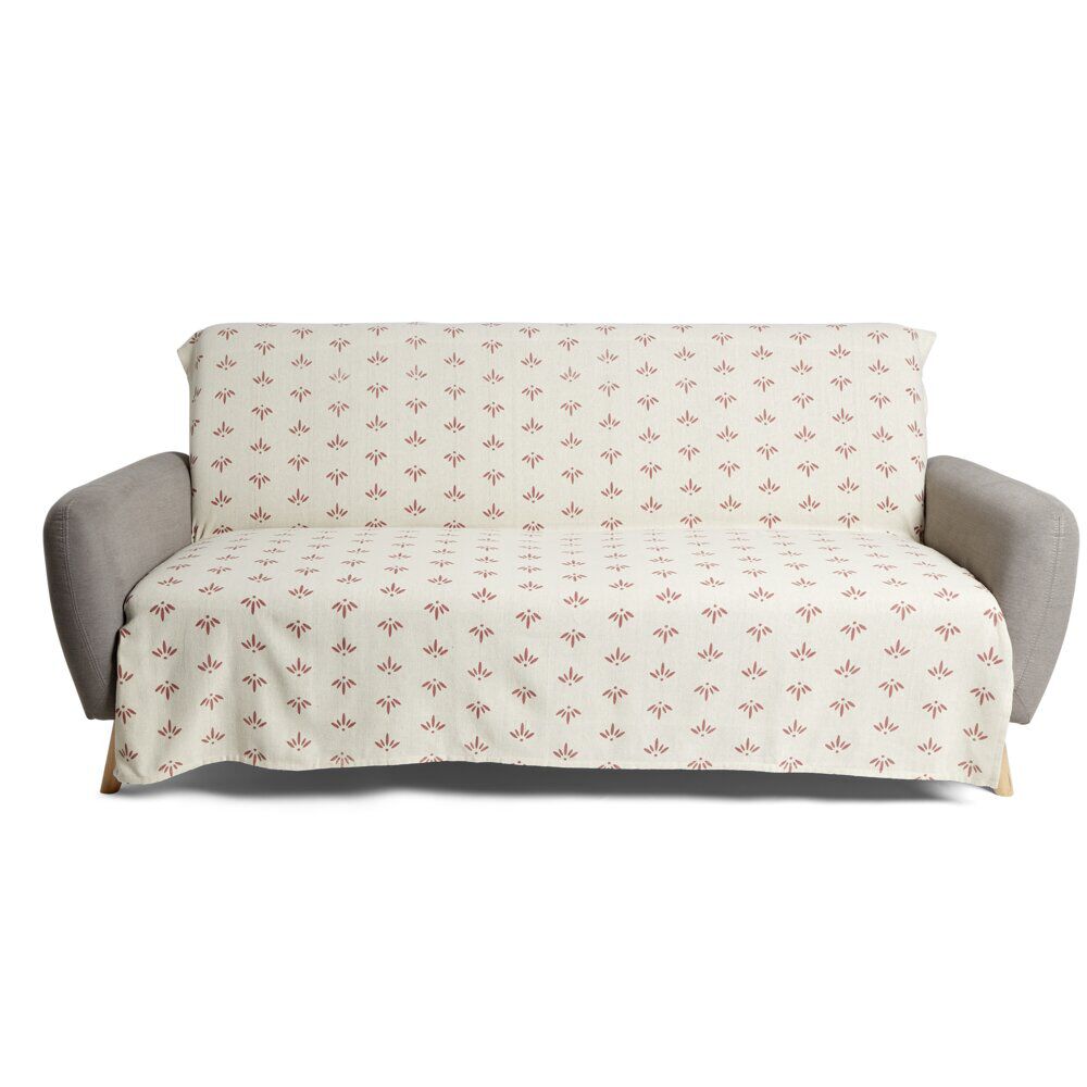 Jeté de canapé 170x250cm 100% coton beige motif rouge