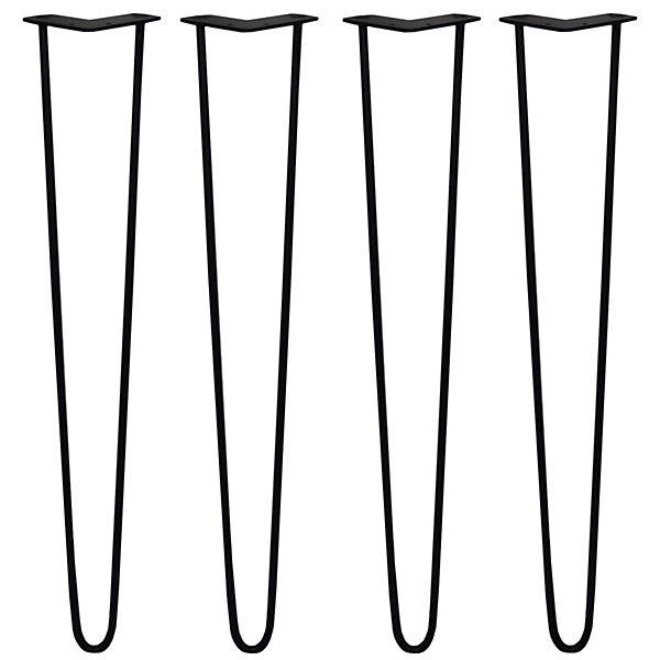 4 Pieds de Table en épingle à Cheveux 71cm 2 Tiges 10mm Fini Noir