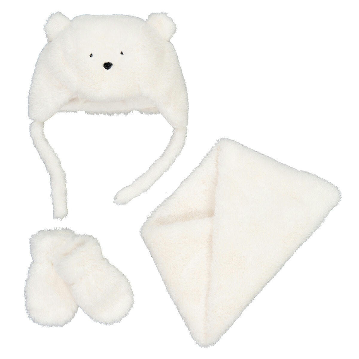 Ensemble bonnet + snood + moufles peluche ours