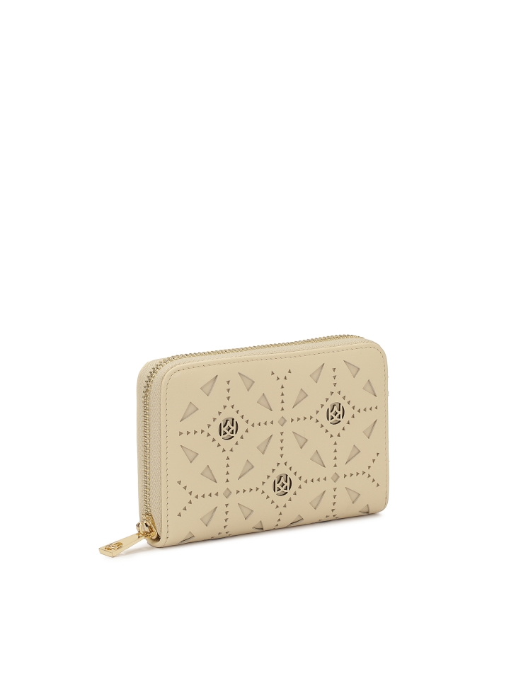 Leather wallet with openwork pattern