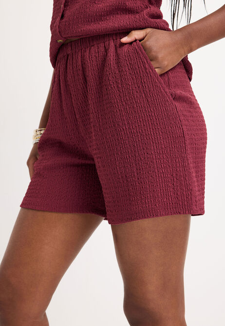 Womens Burgundy Textured Shorts