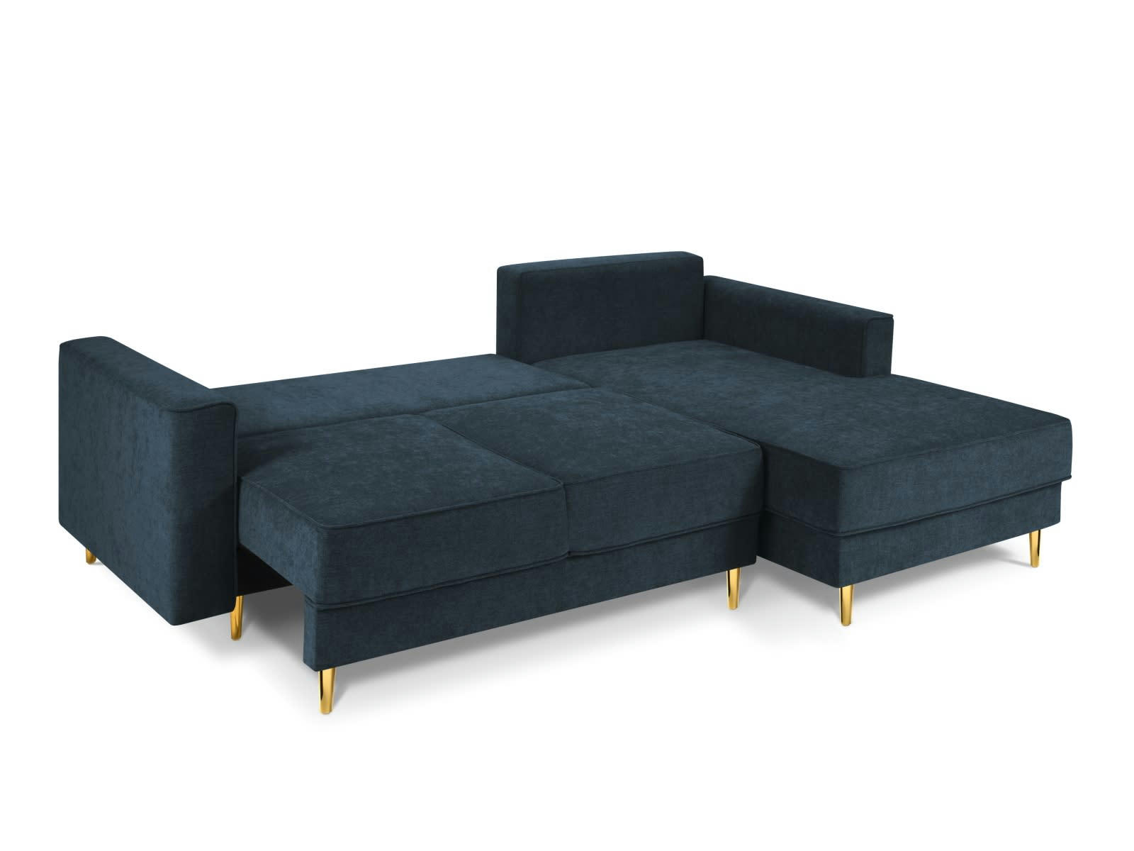 DUNAS - Canapé d'angle 4 places en tissu structuré bleu foncé