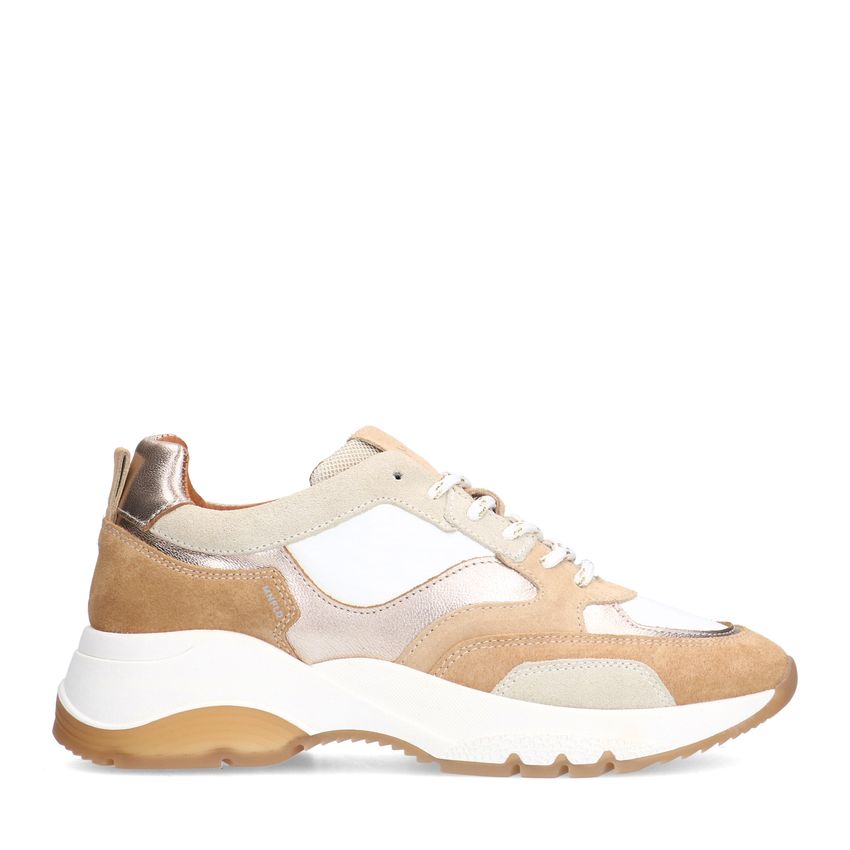 Manfield Beige leren sneakers met witte details