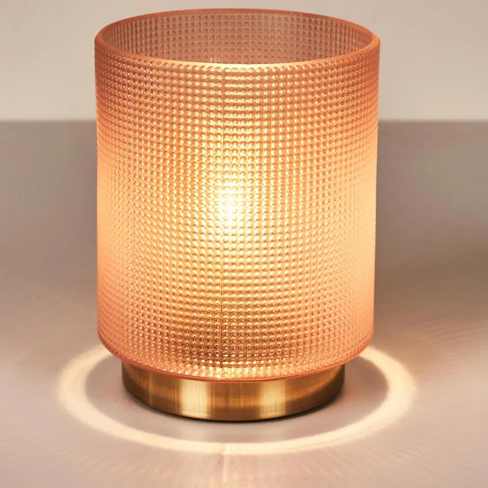 Home deco factory tafellamp glas - roze - 16cm - met schakelaar