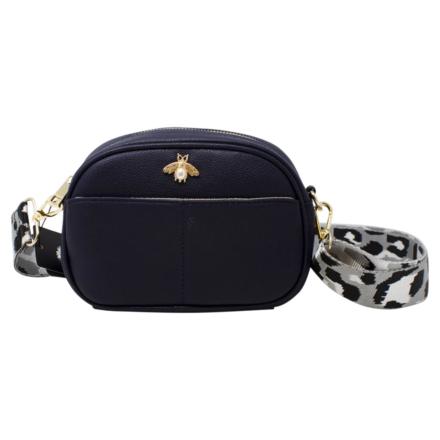SVNX Bee Embellished Rounded Crossbody Bag in Black