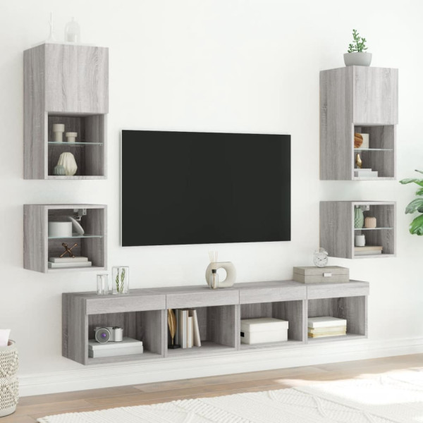 VidaXL Ścienna szafka TV z LED szary dąb sonoma