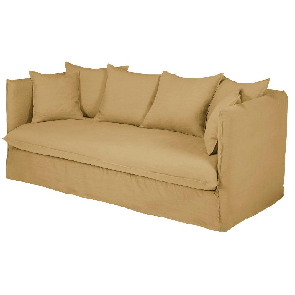 Louvain - Housse de canapé 3/4 places en lin froissé ocre