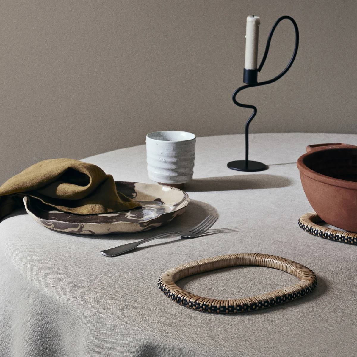 Ferm Living - Weave Untersetzer, natural / schwarz ( 2er-Set)