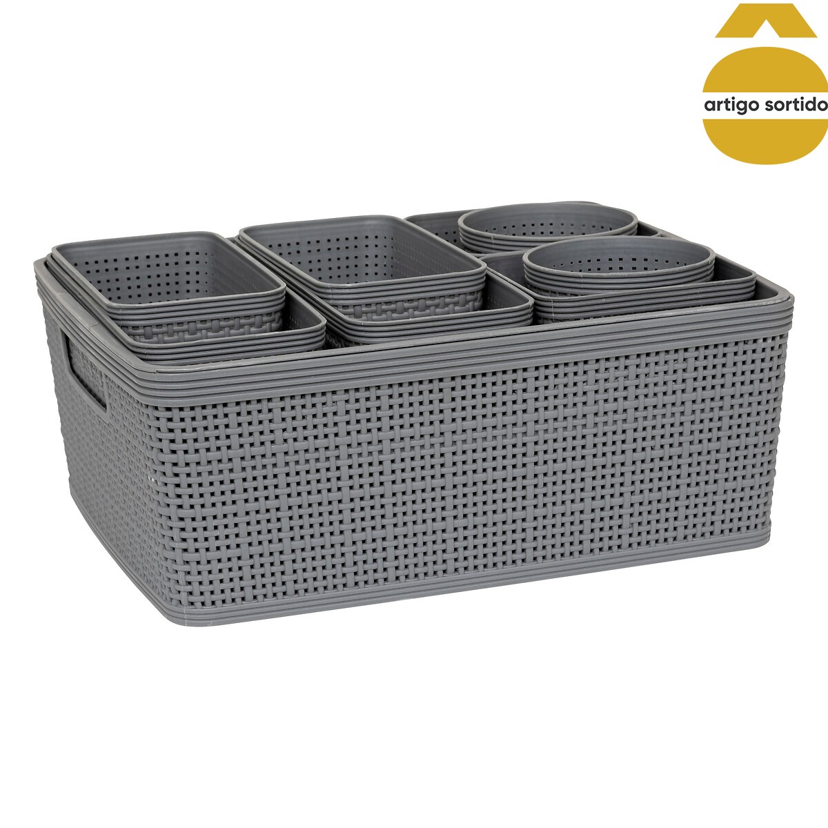 Conjunto de 10 cestos de arrumação croch&ecirc; BOXY