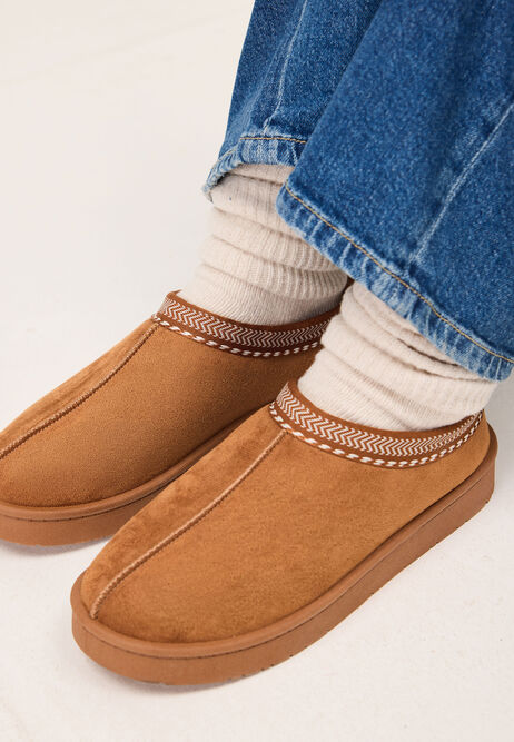 Womens Mid Brown Casual Cosy Mules