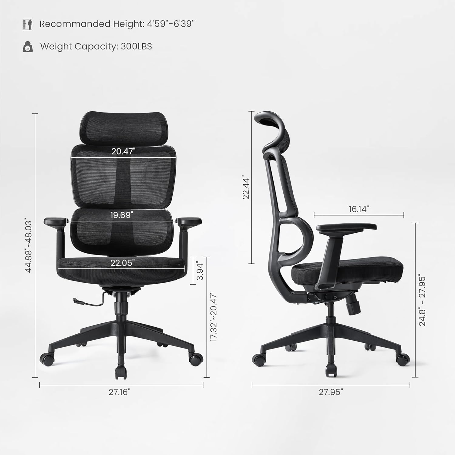EUREKA ERGONOMIC Lena Mesh Office Chair, Ergonomic Office Chair, High Back Desk Chair with Oversized Headrest, Home Office Desk Chairs for Home & Ofiice, Work Chair, Black