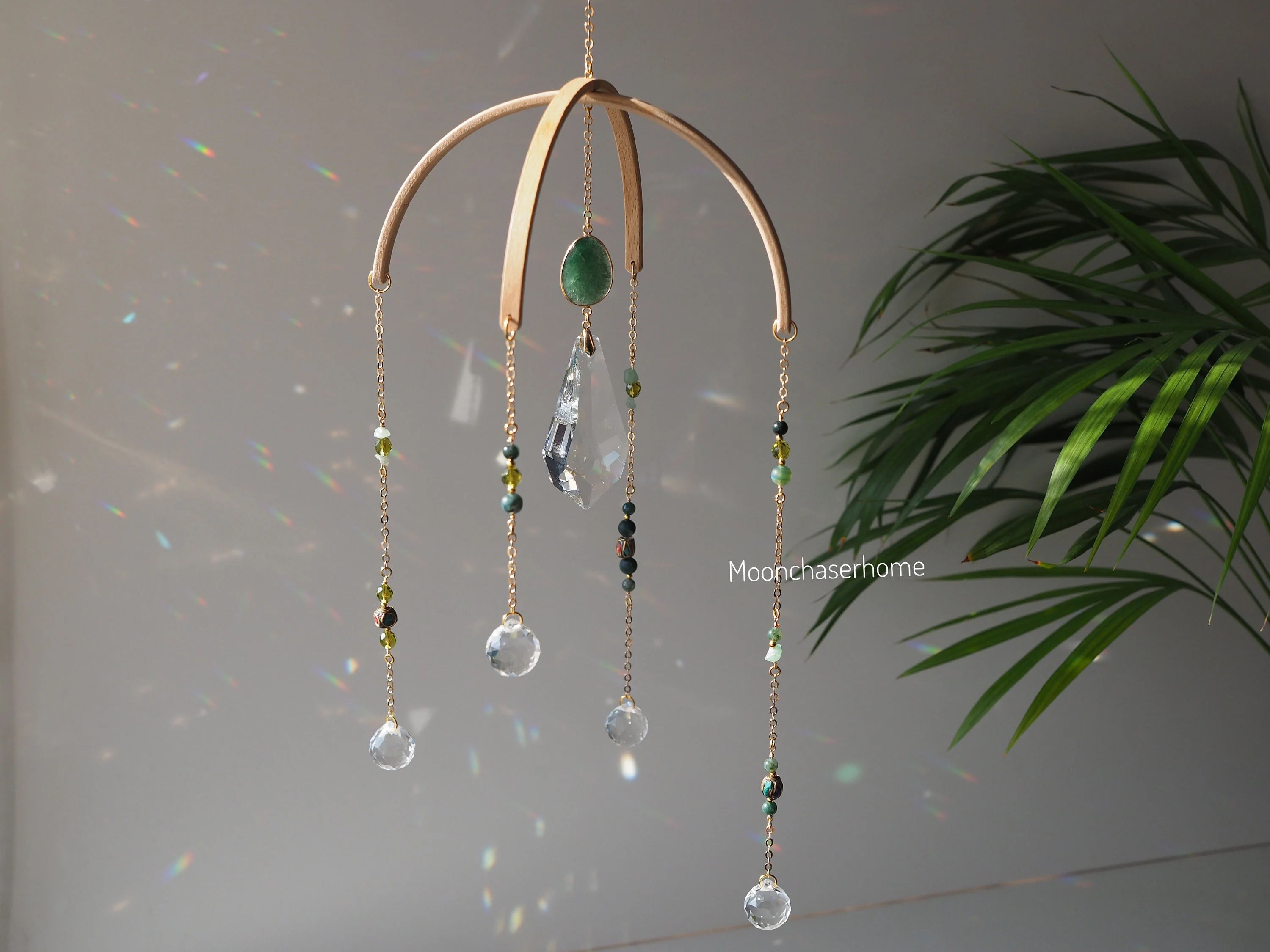 Suncatcher crystal mobile - green aventurine hanging decor- Diya- baby mobile