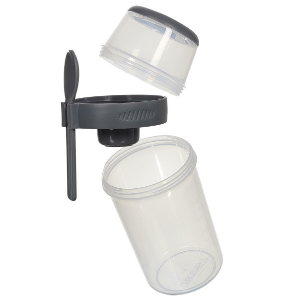 Lunch box z 3 przegródkami 1l szary z łyżką/widelcem