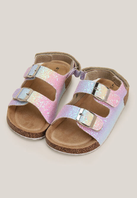 Younger Girls Pink Glitter Footbed Sandals