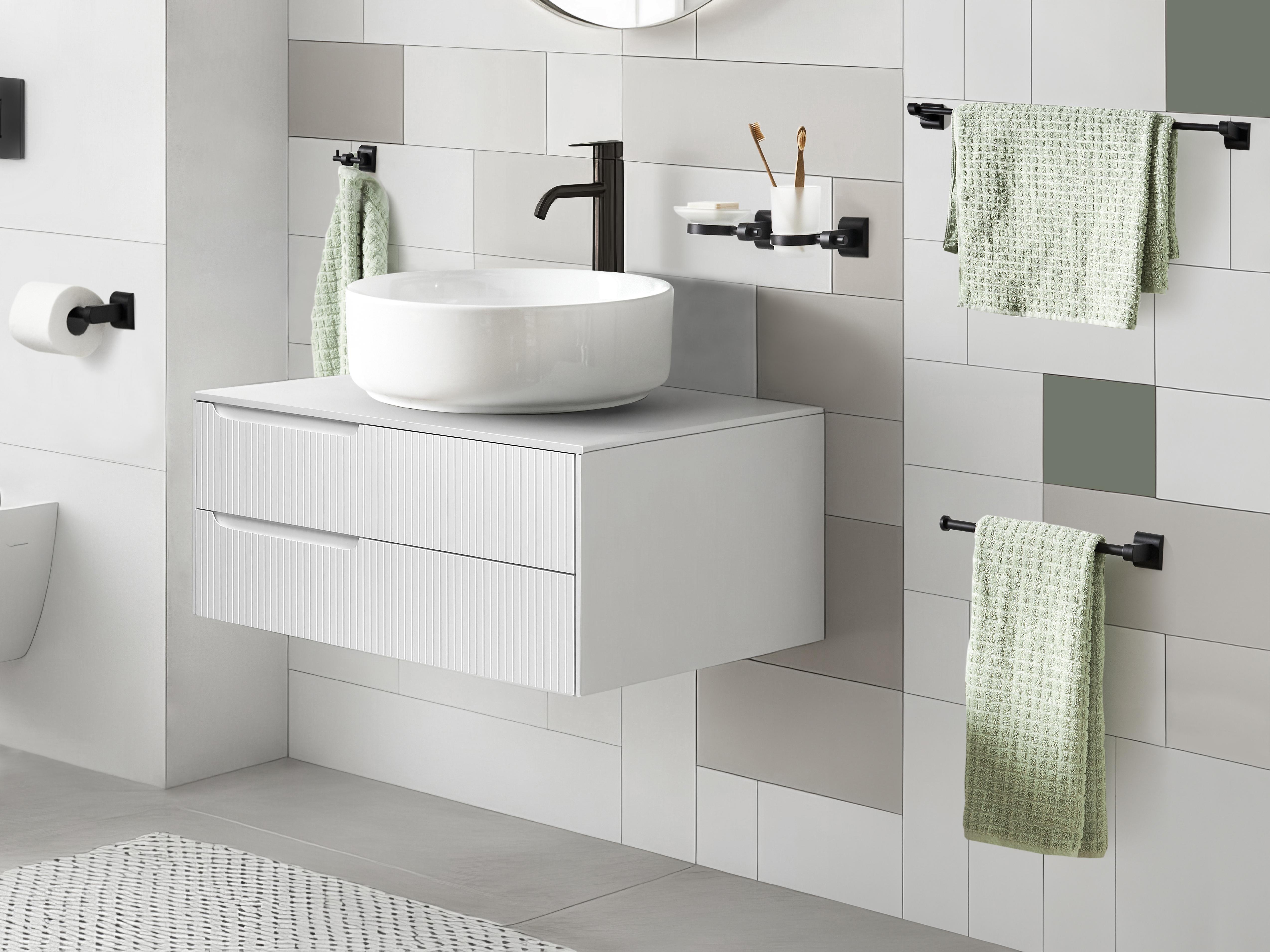 6-Piece Bathroom Hardware Set TALARA with Towel Bars and Hooks Black