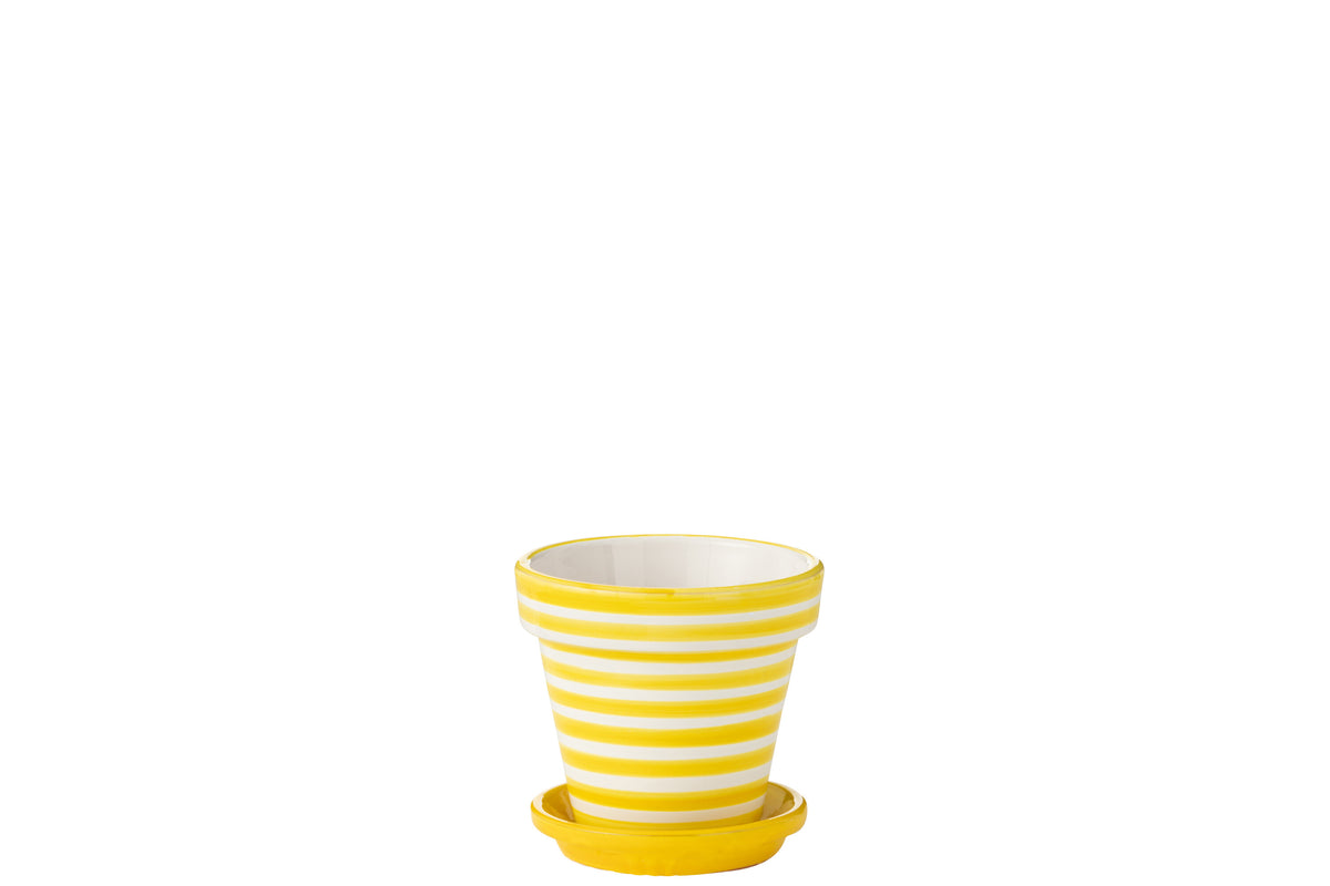 J-Line bloempot Granada Stripes Handmade   Painted - keramiek - geel - small - Ø 21 cm