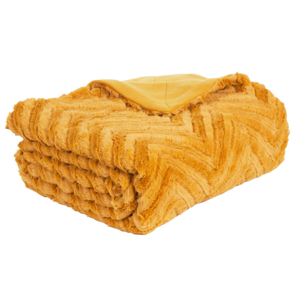 Pearson - Plaid imitation fourrure jaune moutarde 130x170