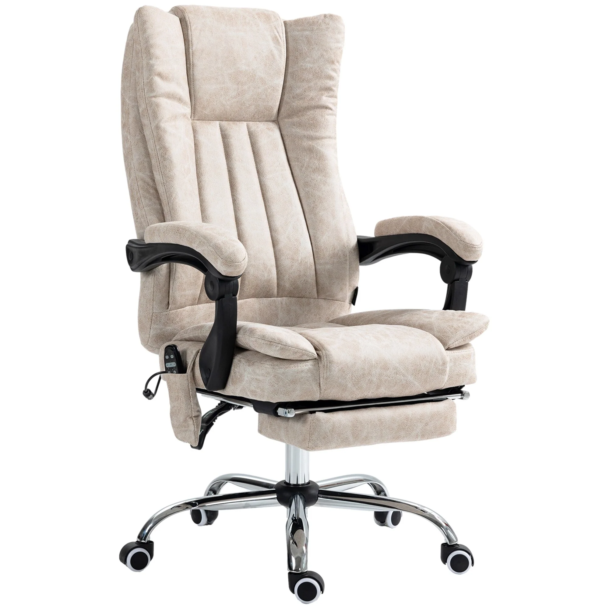 Cream White Microfibre 360° Swivel Massage Office Recliner with Vibration Massage, Heating, Footrest, Adjustable Height
