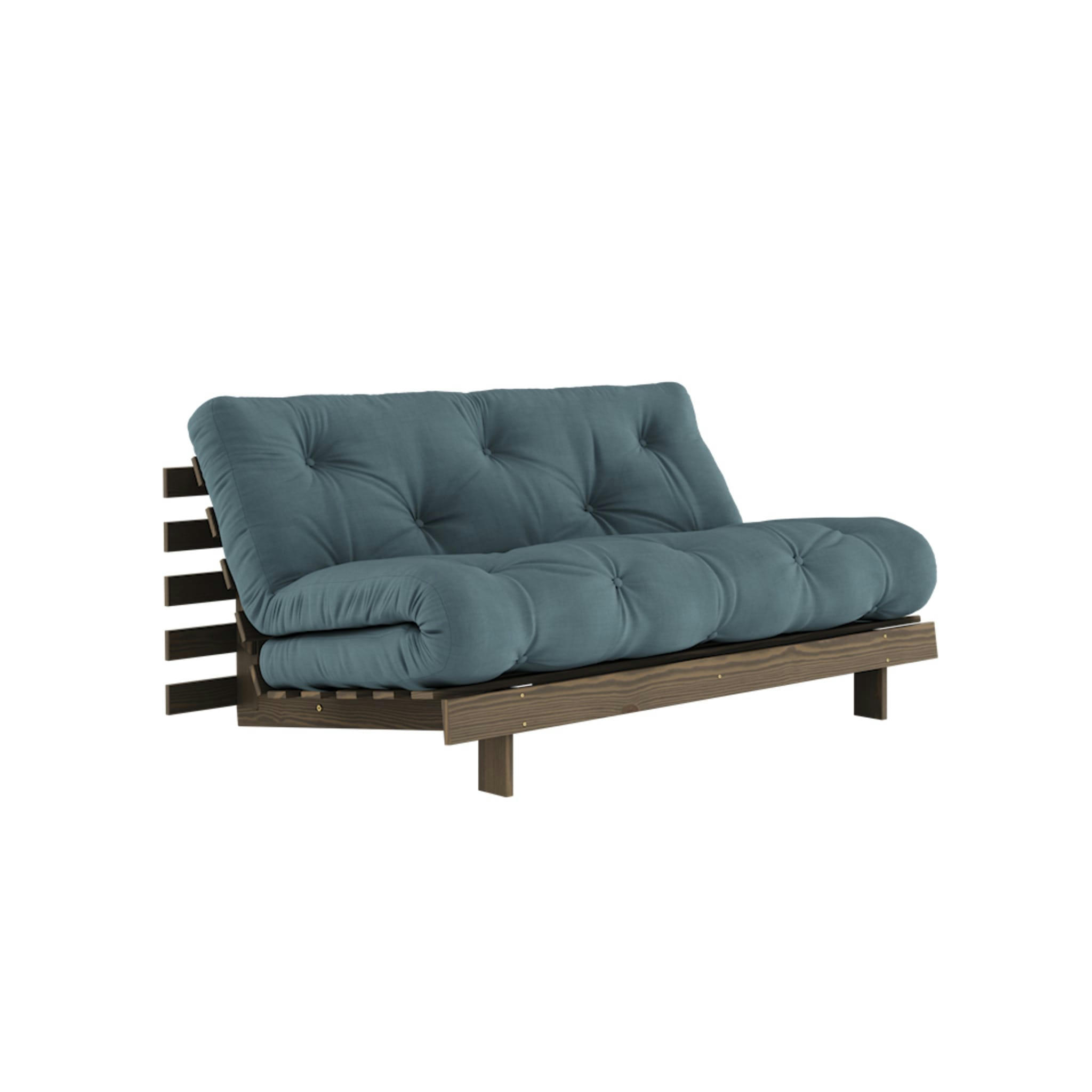 - Canapé convertible en pin massif avec futon bleu canard 160x200