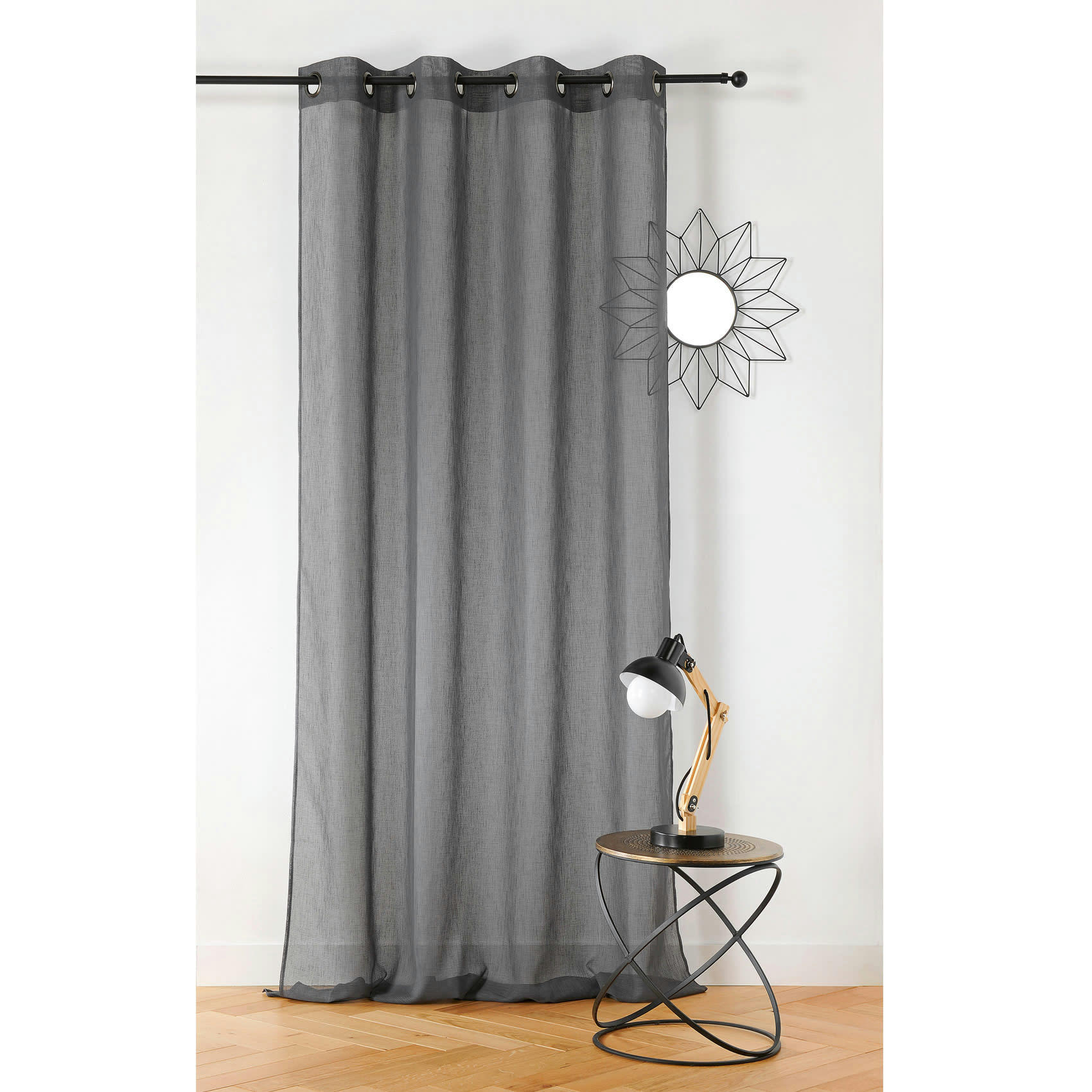 - Voilage  -  - effet de rayures polyester gris anthracite 145x240 cm