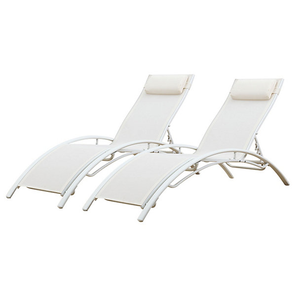 Lot de 2 transats GALAPAGOS en textilène blanc - aluminium blanc - HAPPY GARDEN