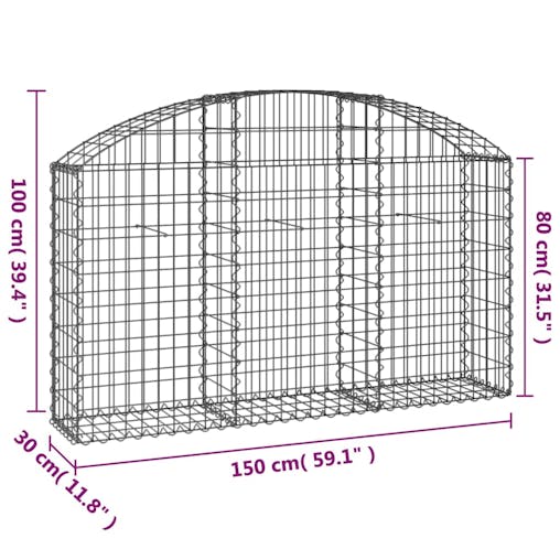 NNEVL Arched Gabion Basket 150x30x80/100 cm Galvanised Iron