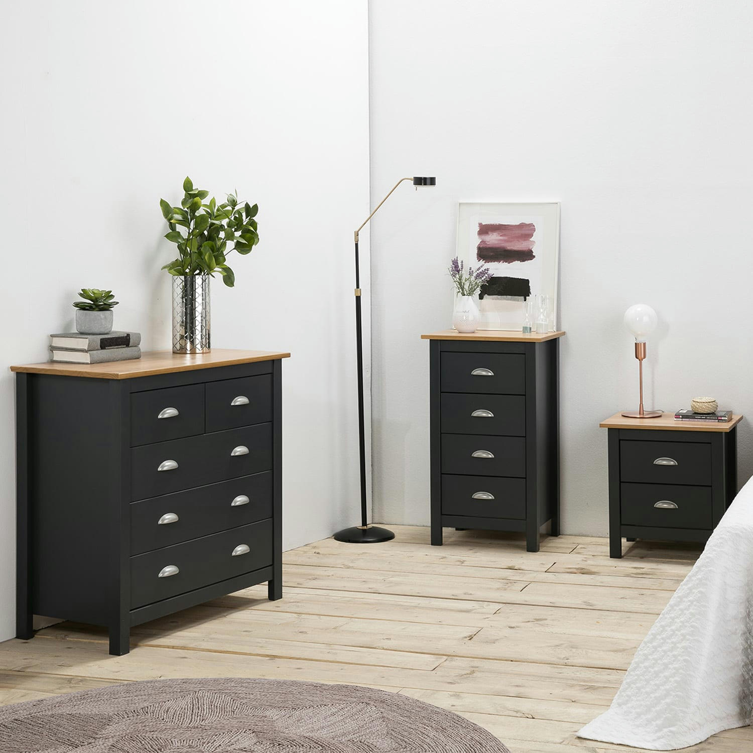 JADE - Commode 5 tiroirs anthracite, 79 cm longueur