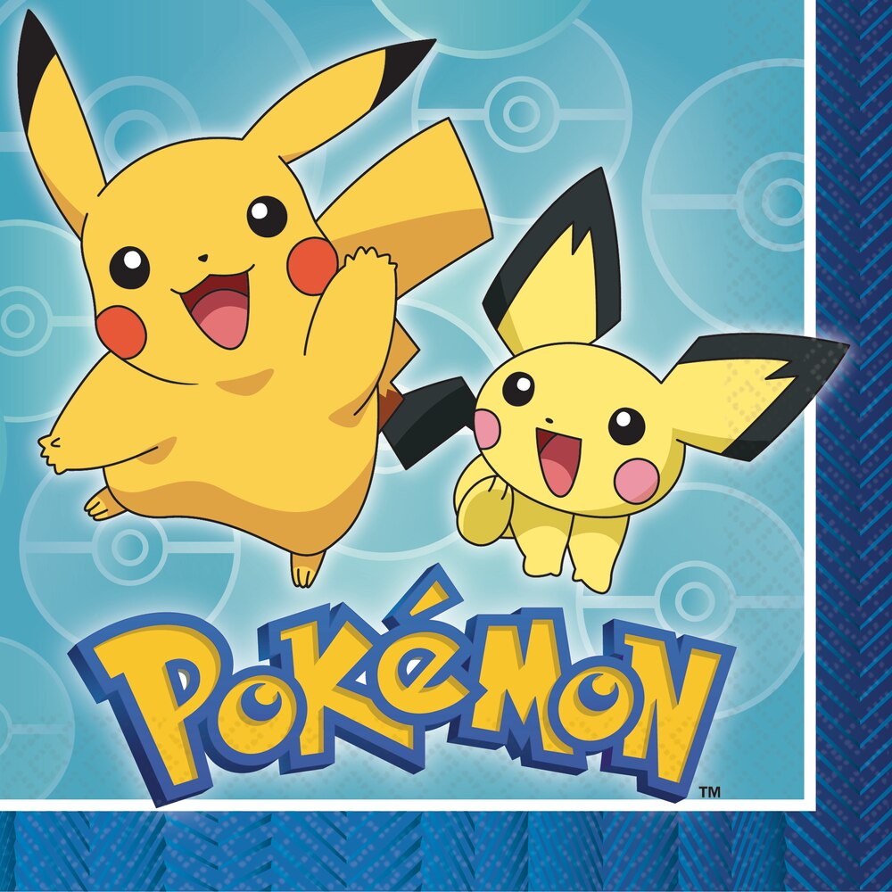 Nintendo Pokémon Pikachu Paper Disposable Lunch Napkins, Blue/Yellow, 6.5-in, 16-pk, for Birthday Party