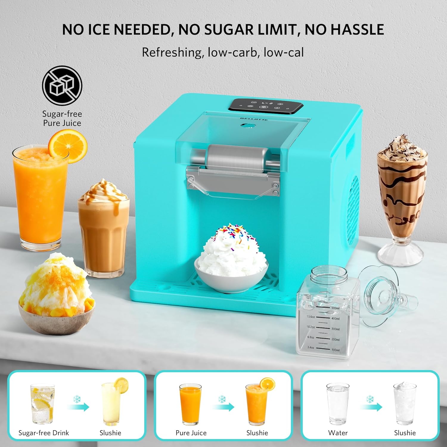 Shaved Ice & Slushie Machine No Ice Needed, Sugar Free Slushy Machine, 60S Making Shaved Ice, Slushie, Margaritas, Auto Clean, LED Display, 280W Frozen Drink Maker for Home, Party, Outdoor Use